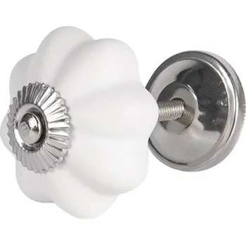 Dveřní kování Bílá keramická úchytka květina mat - Ø 4 cm