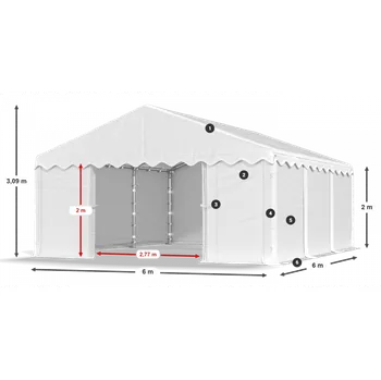 Zahradní stavba Skladový stan 6x6x2m střecha PE 240g/m2 boky PE 240g/m2 konstrukce LÉTO Šedá Zelená