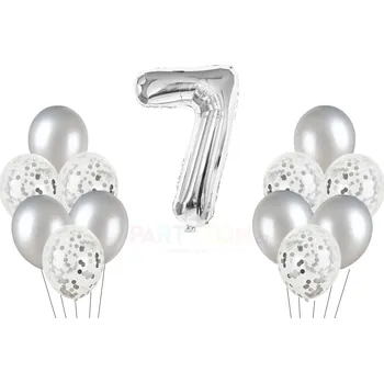 Party dekorace Stříbrný set balónky a foliový balónek číslo 7