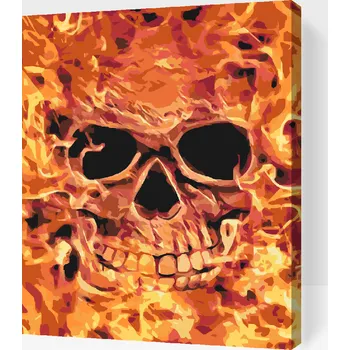 Malování podle čísel - Lebka v plamenech Velikost: 30x40cm, Rámování: Pouze srolované plátno
