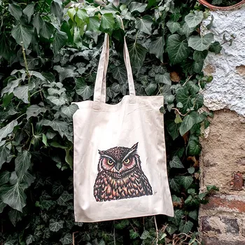 Nákupní taška Bavlněná taška, potištěna originální kresbou od Alči, Sova