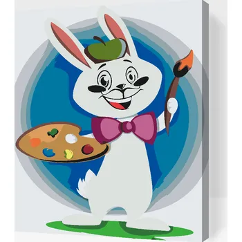 Malování podle čísel - Zajíček malíř Velikost: 30x40cm, Rámování: Pouze srolované plátno