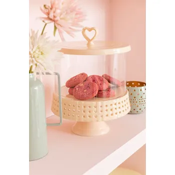 Dóza na potraviny Růžová keramická dóza na noze s víkem Hella Pastel Pink L - Ø 21*31cm