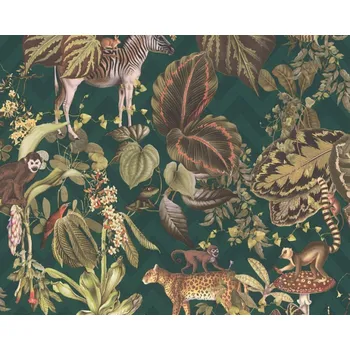 Tapeta Vliesová designová tapeta Listy a zvířata v džungli, vícebarevná, zelená 379902 / Tapety na zeď 37990-2 Michalsky 4 - Change is Good (0,53 x 10,05 m) A.S.Création