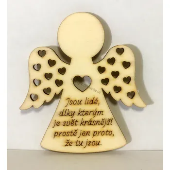 Dřevěné výřezy, anděl s nápisem, Jsou lidé díky kterým..., 7.5 x 8 cm, 1ks