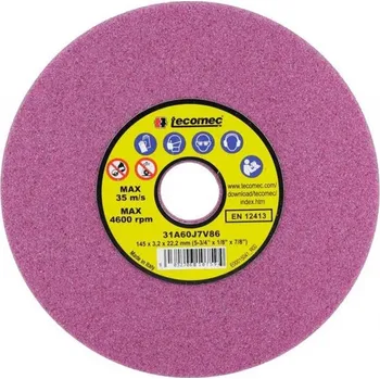 Brusný kotouč Brusný kotouč 145x22x3,2 mm Tecomec (IT-13C1032) (Brusný kotouč Tecomec pro elektrické brusky pilových řetězů .1/4",.325". Průměr kotouče 145 mm, tloušťka 3,2 mm, průměr otvoru 22,2 mm. Vhodné pro brusky Compact 230V a Maxx.)