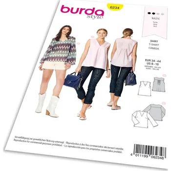 Střih Burda 6234 - Halenka bez rukávů, halenka s dlouhým rukávem