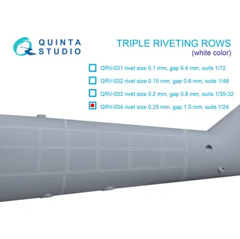 Plastikový model Quinta studio 1/24 Triple rivet.rows (0.25 mm, gap 1.0 mm) WHITE