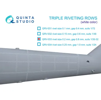 Plastikový model Quinta studio 1/32 Triple rivet.rows (0.20 mm, gap 0.8 mm) WHITE