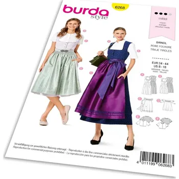 Volný čas Střih Burda 6268 - Krojové šaty, krojová zástěra, krojová halenka