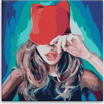 Malování podle čísel - Dívka s čepicí - 40x40 cm, bez dřevěného rámu - CZ výroba