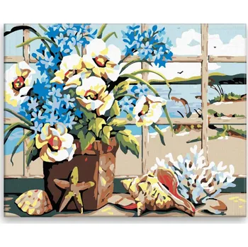 Malování podle čísel - Květy u moře - 50x40 cm, bez dřevěného rámu - CZ výroba