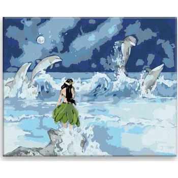 Malování podle čísel - Delfíni na Hawaii - 50x40 cm, bez dřevěného rámu - CZ výroba