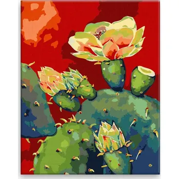 Dětské zboží Malování podle čísel - Kvetoucí kaktus - 40x50 cm, bez dřevěného rámu - CZ výroba