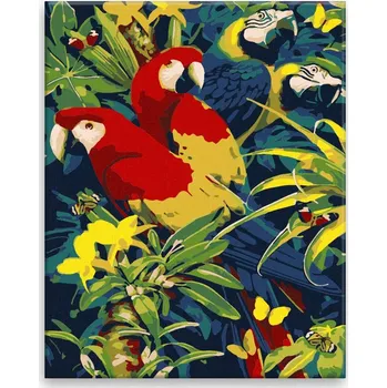 Dětské zboží Malování podle čísel - Pestrobarevní papoušci - 40x50 cm, bez dřevěného rámu - CZ výroba