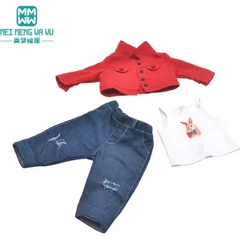 Doplněk pro panenku Podzimní sety s bundou 3ks pro American girl a Baby Born 43-45 cm Barva: Červená