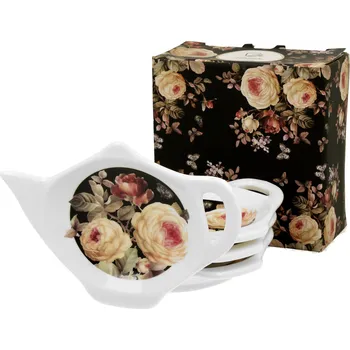 DUO Gifts DG - Sada porcelánových podčajníků, dekor Warda, růže 4 ks - 12*8,5 cm