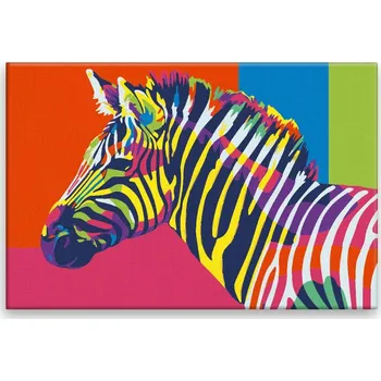 Malování podle čísel - Zebra v barvách - 60x40 cm, bez dřevěného rámu - CZ výroba