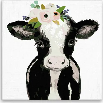 Malování podle čísel - Telátko s kytkou - 40x40 cm, bez dřevěného rámu - CZ výroba