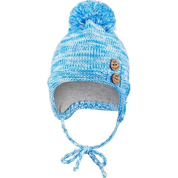 Čepice Little Angel Čepice pletená zavazovací bambule a knoflíky Outlast ® - modrá melír Velikost čepic: 3 | 42-44 cm