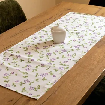 umělá květina Štola krémová, fialové květy s lístečky, 40x100 cm