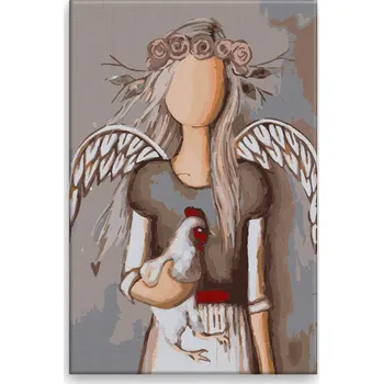 Malování podle čísel - Anděl se slepicí - 40x60 cm, bez dřevěného rámu - CZ výroba