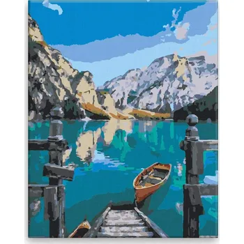 Malování podle čísel - Lodička na jezeře - 40x50 cm, bez dřevěného rámu - CZ výroba