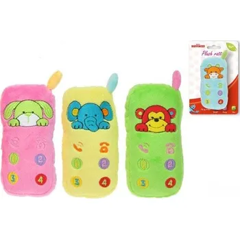 M.T. Chrastítko plyšové telefon 12 cm se zvířátkem Baby\'s Happiness - mix barev Barva: Zelená