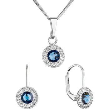 Souprava šperků Sada šperků s krystaly Swarovski náušnice a přívěsek tmavě modré kulaté 39109.3 montana