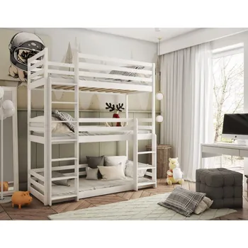 Dětská postel Dětská třípatrová postel TEDDY - 200x90 cm - bílá