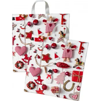 Dárková taška Taška igelitová LDPE s uchem Vánoce ozdoby. 430mmx470mmx30mm vložené dno