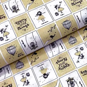 Bavlněné plátno P0648 béžovo-bílé kostky, dívčí sen, š.140