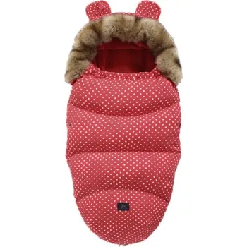 Fusak Čína Zimní fusak s kožešinou a oušky Barva: Červená s býlími puntíky