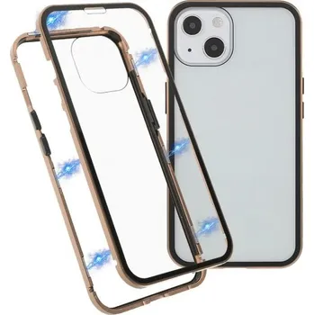 Pouzdro na mobilní telefon Kryt s kovovým rámečkem a s tvrzeným sklem pro iPhone 13 - zlatý