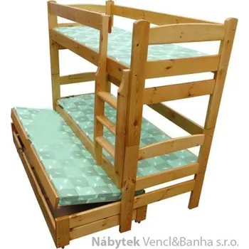 Dětská postel Chalupa dřevěná patrová postel z masivu, palanda TRIO chalup