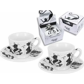 Carmani® Carmani - Porcelánové šálky a podšálky na espresso Černé zpívající kočky - 2*100 ml