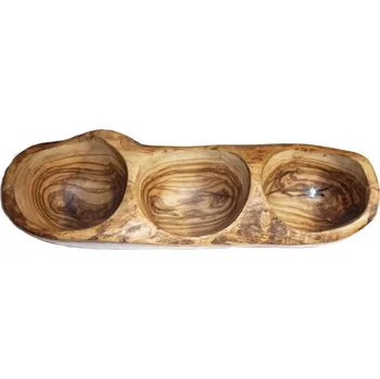 Lodička s 3 místy z olivového dřeva 29cm