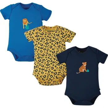 Kojenecký body Sada 3 dětských body s krátkými rukávy Lev, tygr a gepardí vzor Frugi Velikost: 3-6m