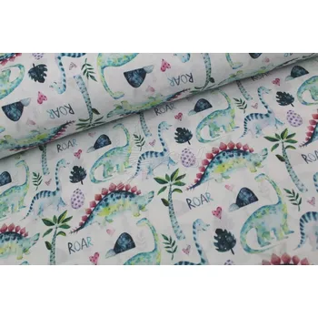 Dinosauři na bílé - bavlněné plátno, šíře 220cm - digitální tisk