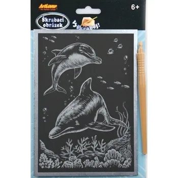 vyškrabávací obrázek Škrabací obrázek - stříbrný A5 - delfíni