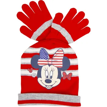 Rukavice Minnie Mouse červený dívčí zimní pruhovaný set Velikost: 54