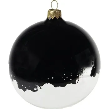 Skleněná čirá ozdoba s černým dekorem