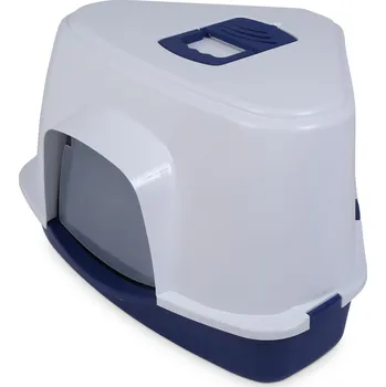 Toaleta pro kočku ebi Canto Jumbo rohová toaleta se stříškou modrá