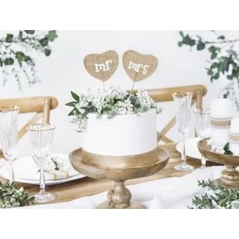 Party dekorace Zapichovátka z pytloviny s bilým nápisem "Mr" & "Mrs" - Pan & Paní - 18, 5 cm