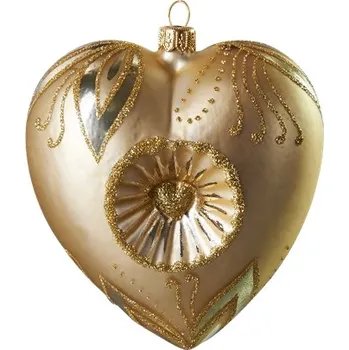 Vánoční dekorace Vánoční srdce zlaté píchané s lístky
