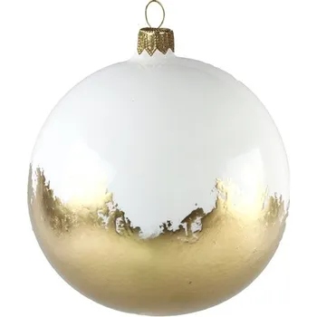 Skleněná bílá ozdoba se zlatým dekorem