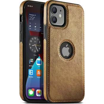 Pouzdro na mobilní telefon Kožený obal s výřezem pro logo iPhone 12 mini Barva: Hnědá