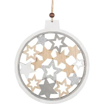 Vánoční dekorace ANDĚL Baňka dřevěná vyřezávaná 16 cm, bílá