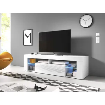 Televizní stolek SIGNAL Skříňka pod TV - BORN, matná bílá/lesklá bílá