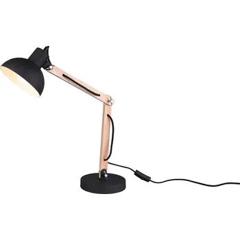 Lampička Trio Leuchten 508300132 KIMI - Stolní černá lampa se dřevem 1x E27, 50cm (Stolní lampička se dřevěnou monturou)